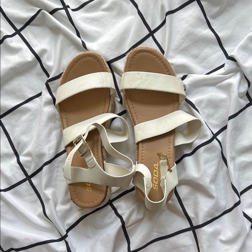 Soda White Strappy Sandals with Ankle Buckle